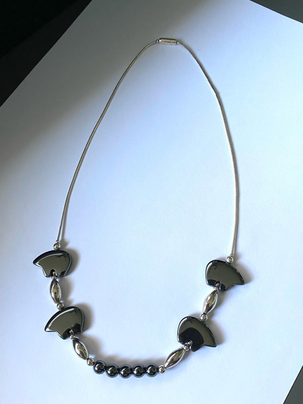 Vintage Sterling Silver Polished Hematite Bear Fetish Necklace